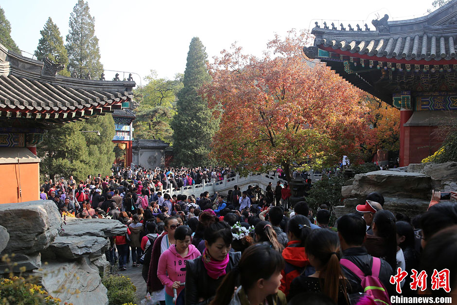 　10月26日，北京香山公園內(nèi)游客摩肩接踵。