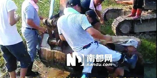 幾名戴黑帽的男子將一名老人推入水塘，后反復(fù)腳踹。