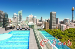 酒店屋頂游泳池俯瞰公園美景。