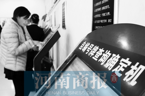 安陽車管所內(nèi)，市民在自助挑選車牌號。 鄧萬里/攝