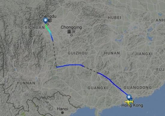  圖片來(lái)自航空網(wǎng)站flightradar24，圖顯示飛機(jī)安全降落成都