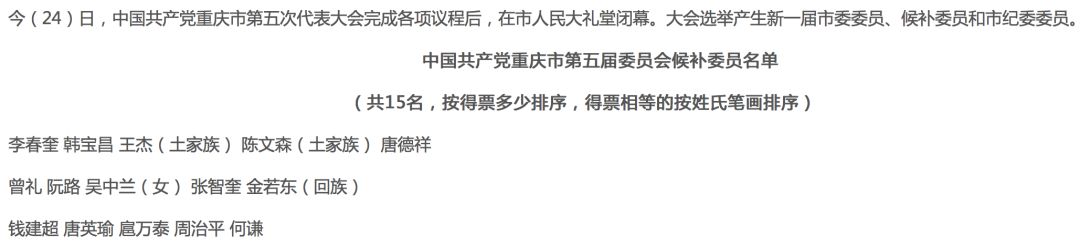 重慶堅決肅清孫政才影響 一次性遞補(bǔ)11名市委委員