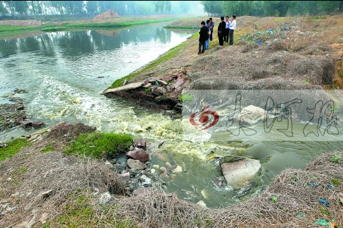 馬頭崗污水處理廠一處溢流口排放污水，異味明顯。