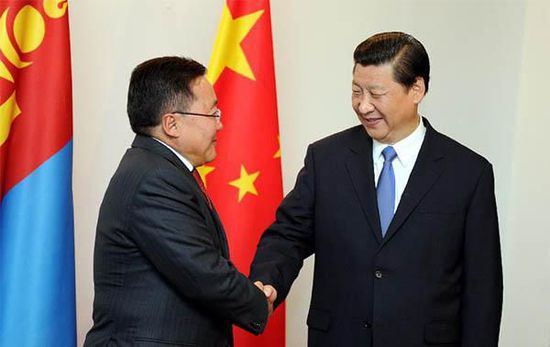 去年9月12日，國(guó)家主席習(xí)近平在比什凱克會(huì)見蒙古國(guó)總統(tǒng)額勒貝格道爾吉。 新華社記者謝環(huán)馳攝