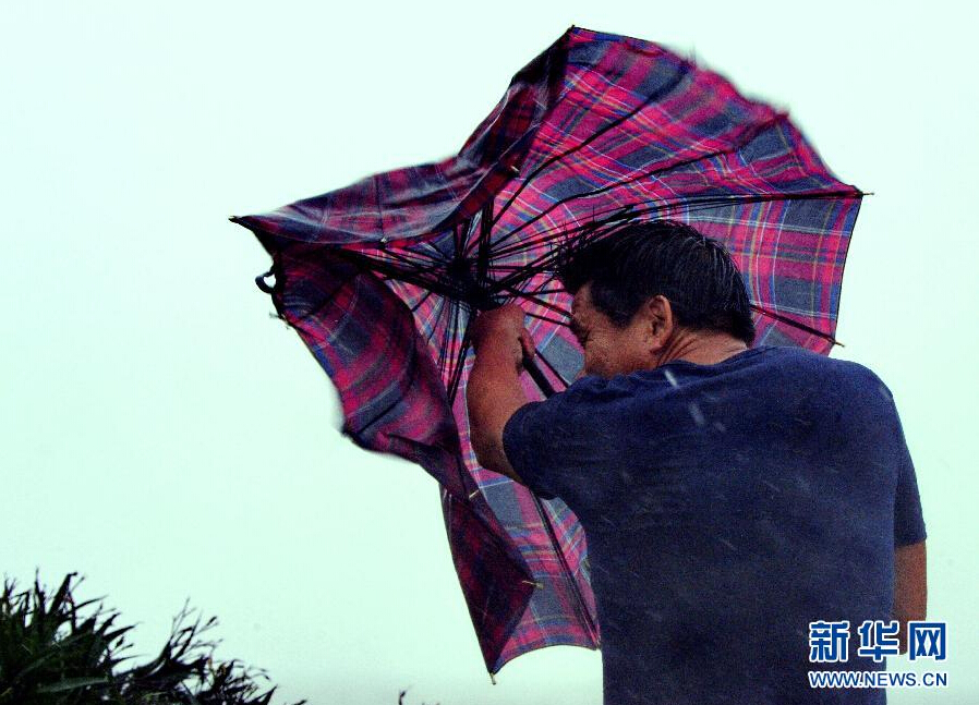 8月8日，福建省石獅市漁民在風(fēng)雨中前行。