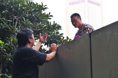 黃主任站在獨(dú)木樁上與男子交談了近半小時(shí)。