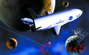 　美國X—37B宇宙飛船在太空中。（合成圖片）