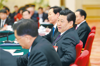 2014年3月9日，習(xí)近平參加十二屆全國人大二次會議安徽代表團(tuán)的審議。